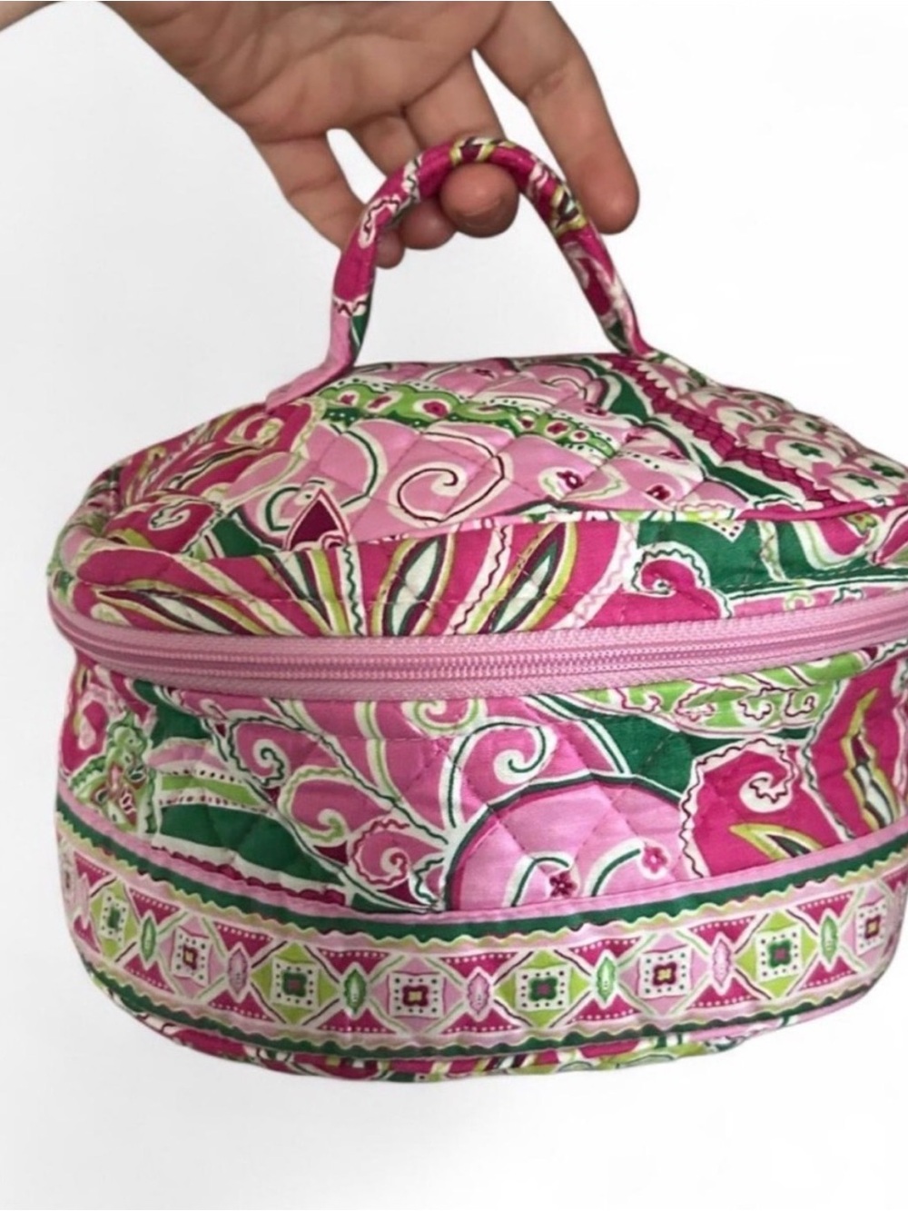 Vera Bradley Pink Green Quilted Paisley Cosmetic Case with Handle
